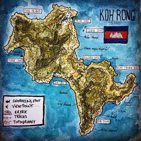 Illustration of the map of Koh Rong Island