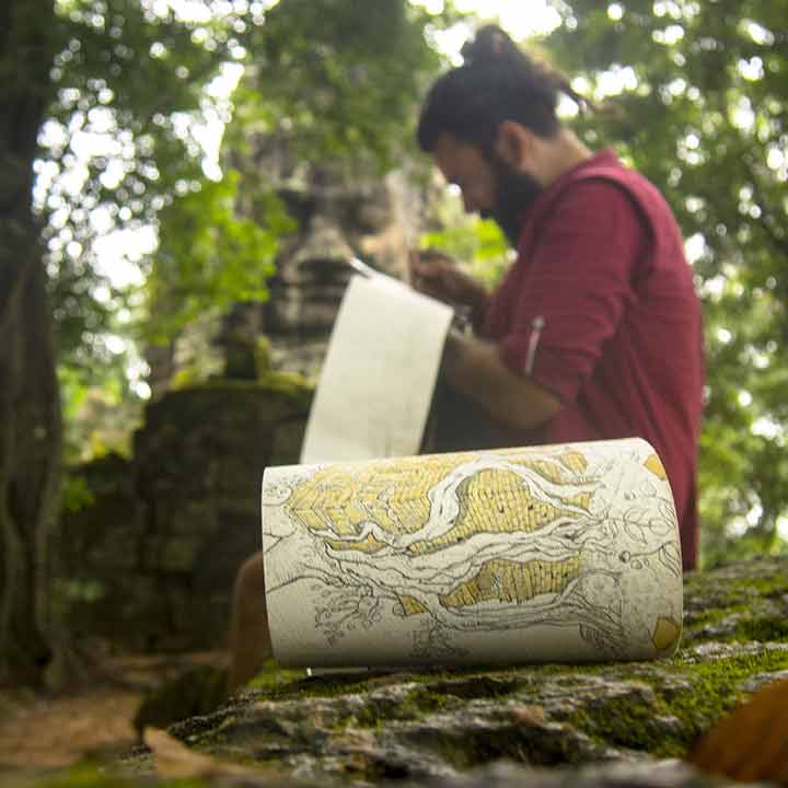 Drawing at the gate of Angkor Thom